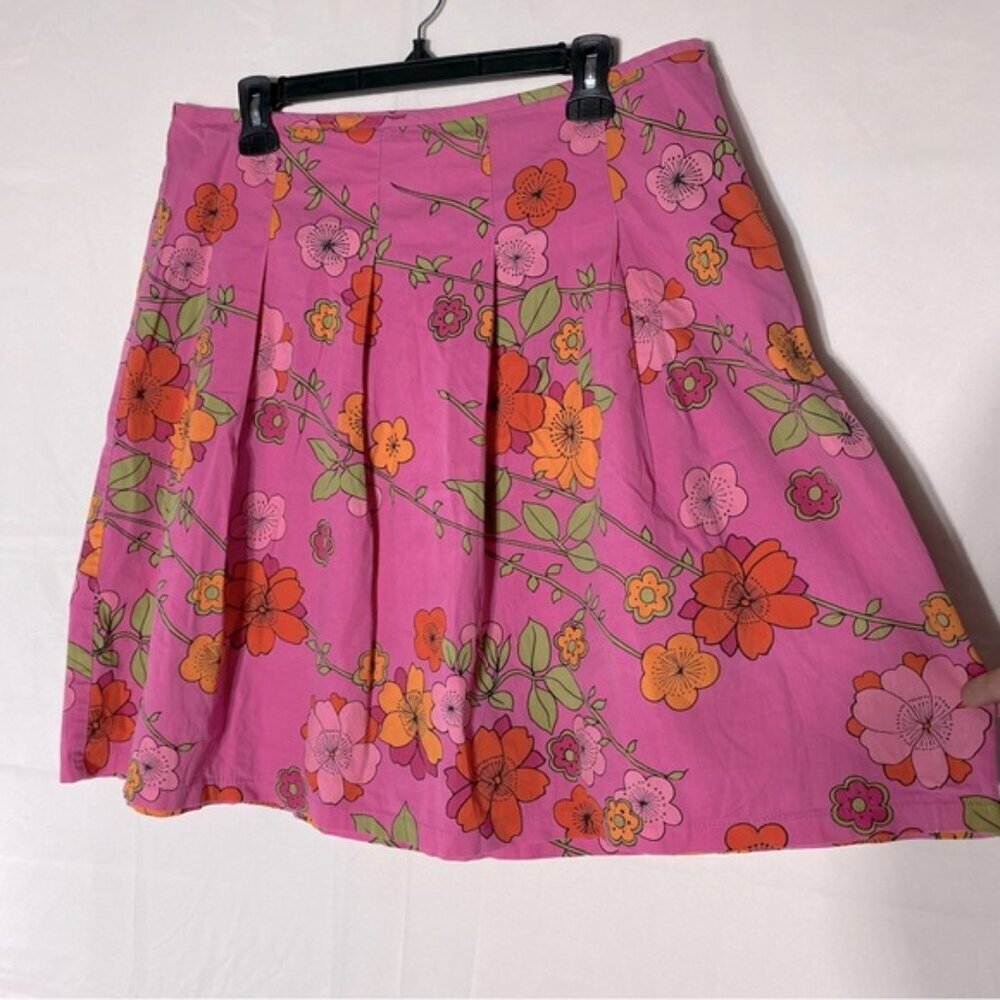 Vintage Y2K Smart Set Pink Orange Floral Pleated Front Skirt 10